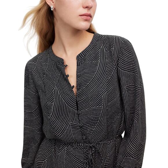 Madewell Black Dot Midi Dress XS Long Sleeve Tie Waist Work to Weekend - Picture 5 of 11